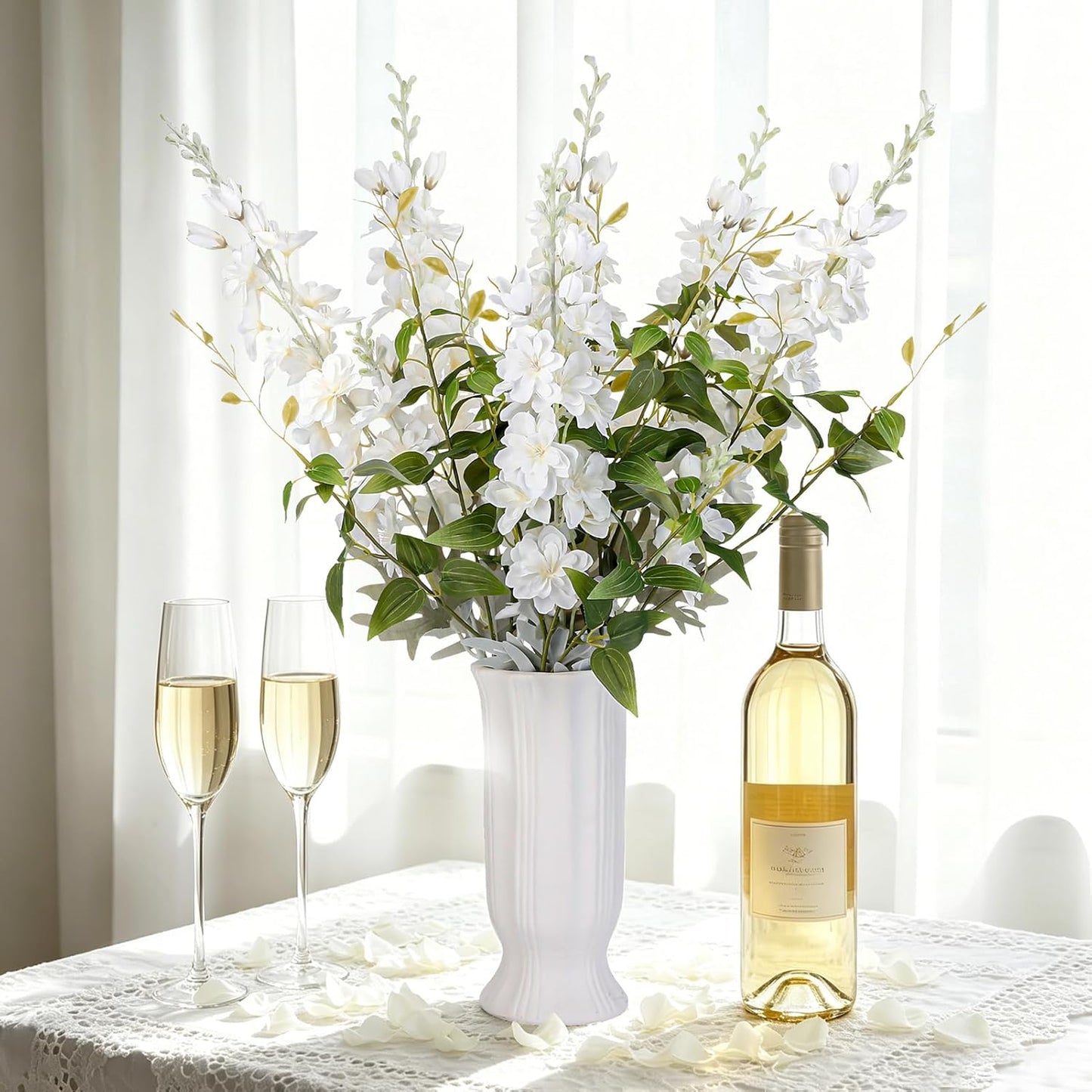 15 Pcs Delphinium Artificial Flowers for Decoration, 27.5 Inch Long Stem Larkspur Fake Flowers Light Blue Faux Silk Bouquets for Tall Vase Wedding Home Decor Floral Arrangements(Light Blue)