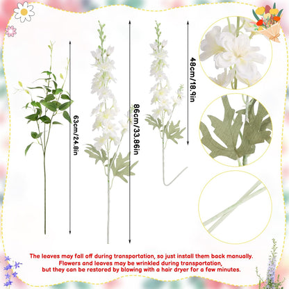 15 Pcs Delphinium Artificial Flowers for Decoration, 27.5 Inch Long Stem Larkspur Fake Flowers Light Blue Faux Silk Bouquets for Tall Vase Wedding Home Decor Floral Arrangements(Light Blue)