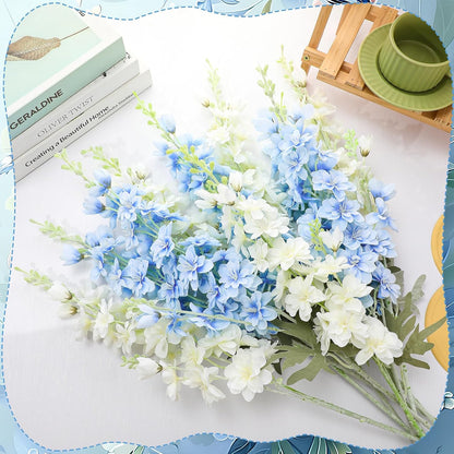 15 Pcs Delphinium Artificial Flowers for Decoration, 27.5 Inch Long Stem Larkspur Fake Flowers Light Blue Faux Silk Bouquets for Tall Vase Wedding Home Decor Floral Arrangements(Light Blue)