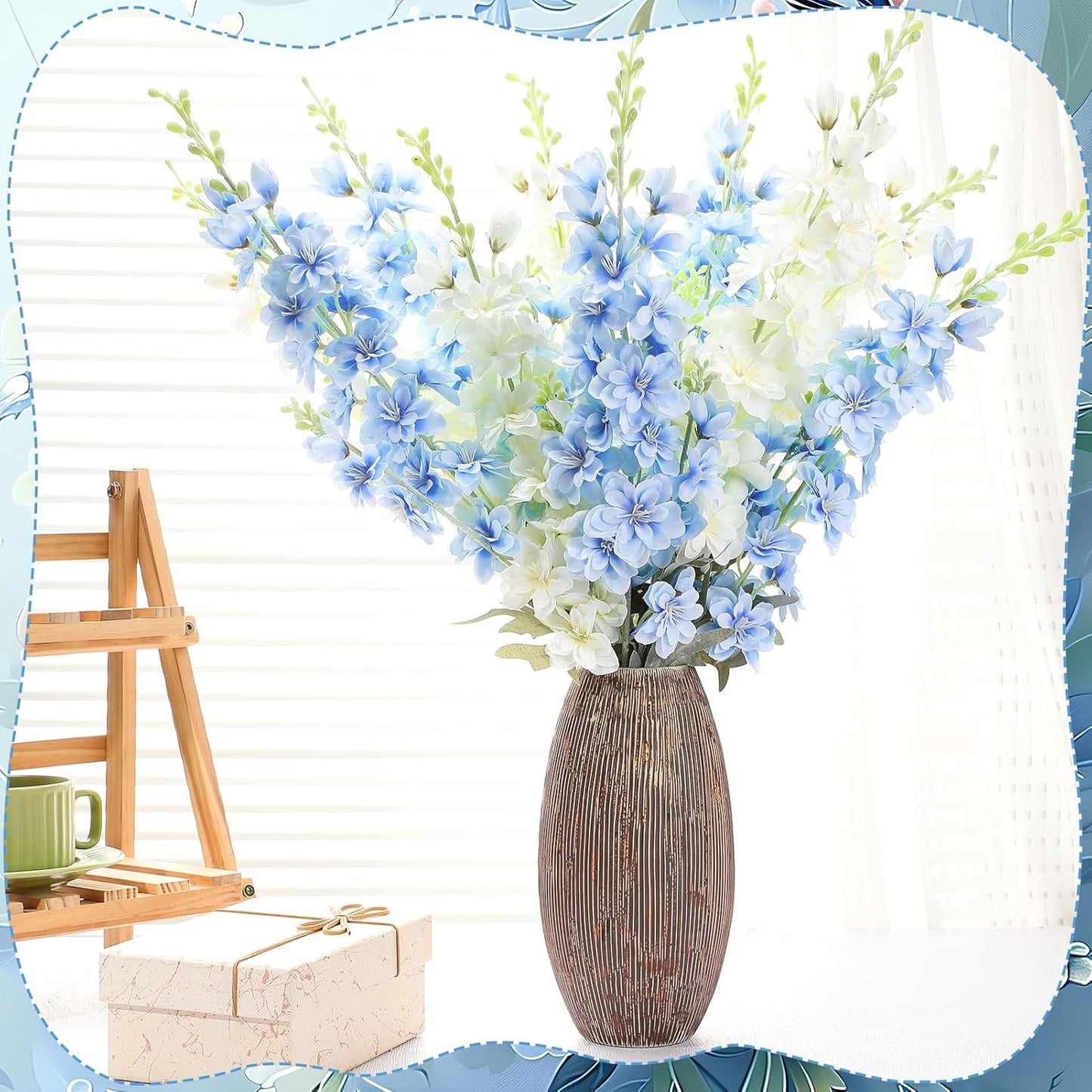 15 Pcs Delphinium Artificial Flowers for Decoration, 27.5 Inch Long Stem Larkspur Fake Flowers Light Blue Faux Silk Bouquets for Tall Vase Wedding Home Decor Floral Arrangements(Light Blue)