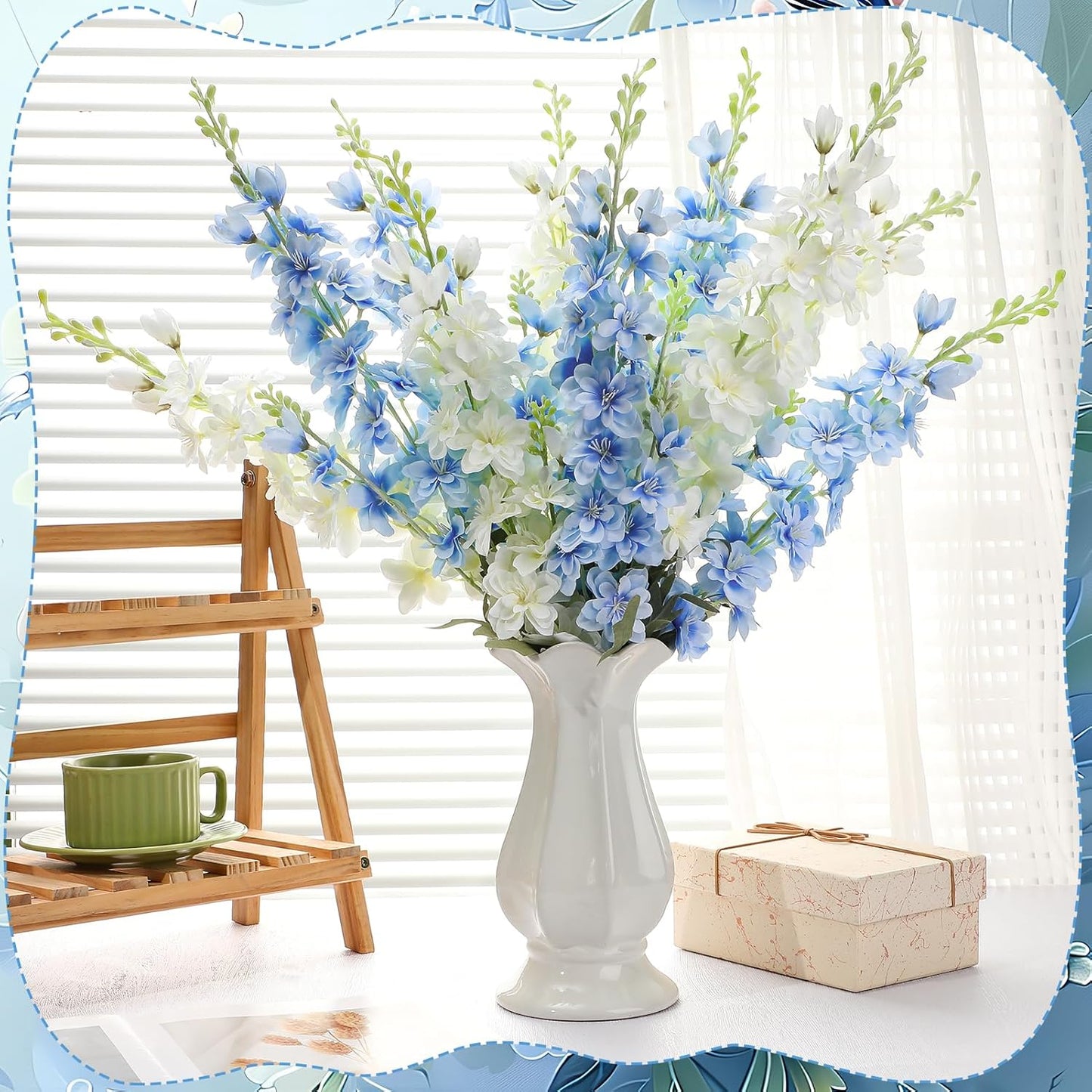 15 Pcs Delphinium Artificial Flowers for Decoration, 27.5 Inch Long Stem Larkspur Fake Flowers Light Blue Faux Silk Bouquets for Tall Vase Wedding Home Decor Floral Arrangements(Light Blue)