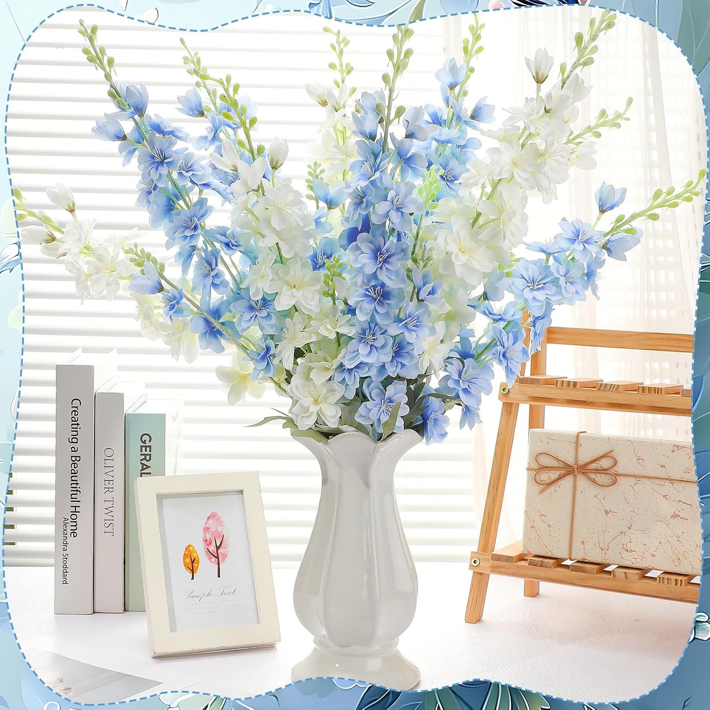15 Pcs Delphinium Artificial Flowers for Decoration, 27.5 Inch Long Stem Larkspur Fake Flowers Light Blue Faux Silk Bouquets for Tall Vase Wedding Home Decor Floral Arrangements(Light Blue)