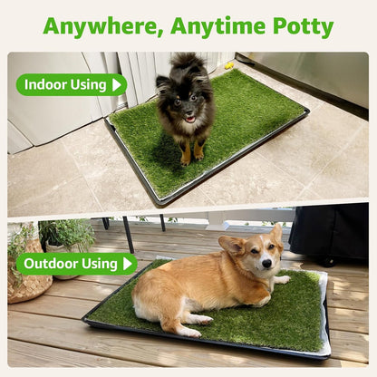 Dog Grass Pad with Tray for Dogs Puppy Potty Training to Pee & Poop Indoor | Dog Litter Boxes with Faster Drainage Artificial Grass & Quick-Absorbency Washable Pee Pads, Easy to Clean & Dry