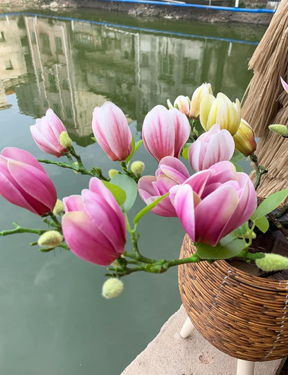 Magnolia Flowers Artificial Branches with Realistic Buds & Leaves