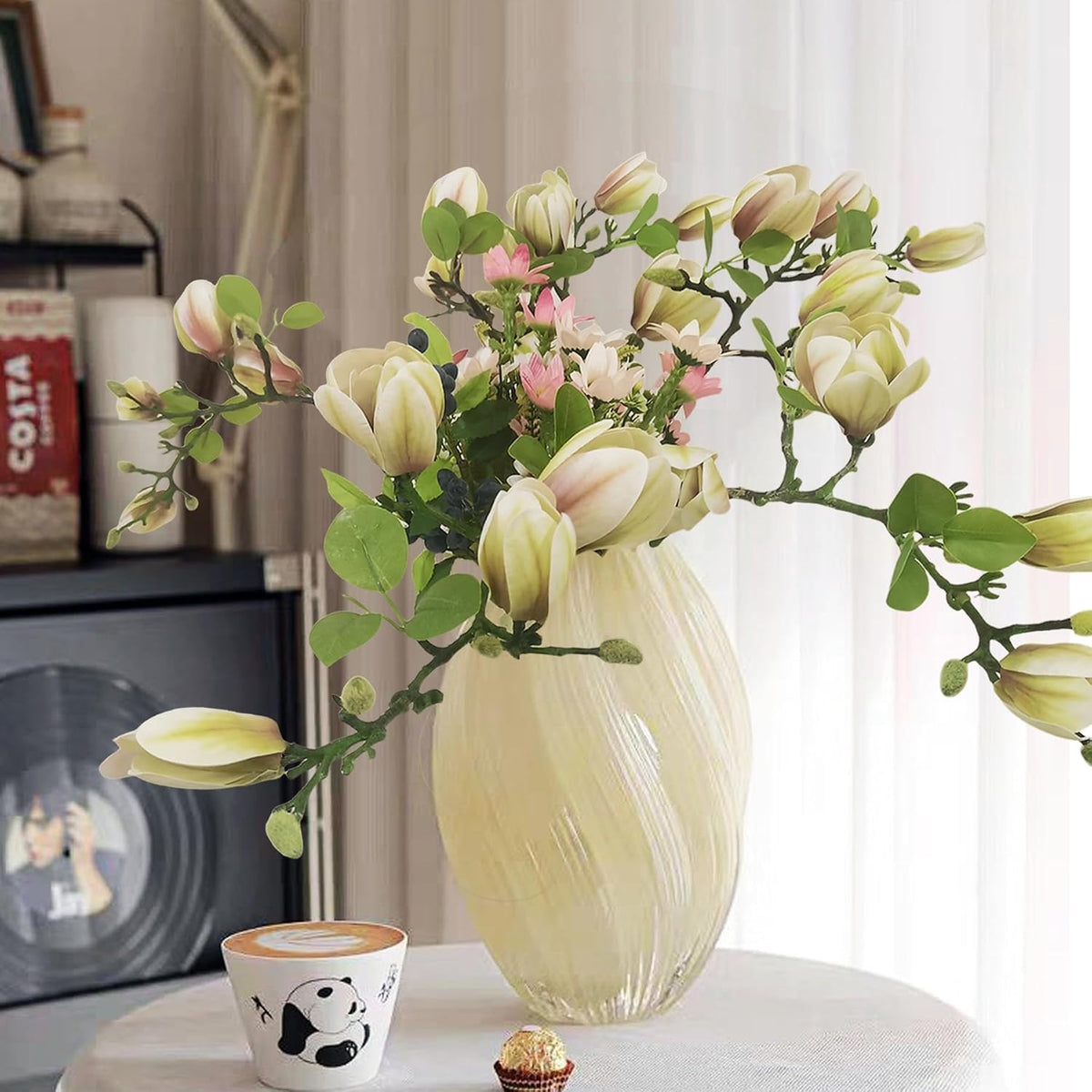 Magnolia Flowers Artificial Branches with Realistic Buds & Leaves
