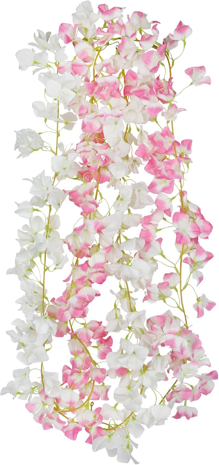 2 Pcs Artificial Bougainvillea Flowers Garland Fake Silk Bougainvilleas Vines Trailing Fuchsia Faux Hanging Flowers Plants Bougainvillea Artificial for Porch Wedding Arch Spring Summer Decor