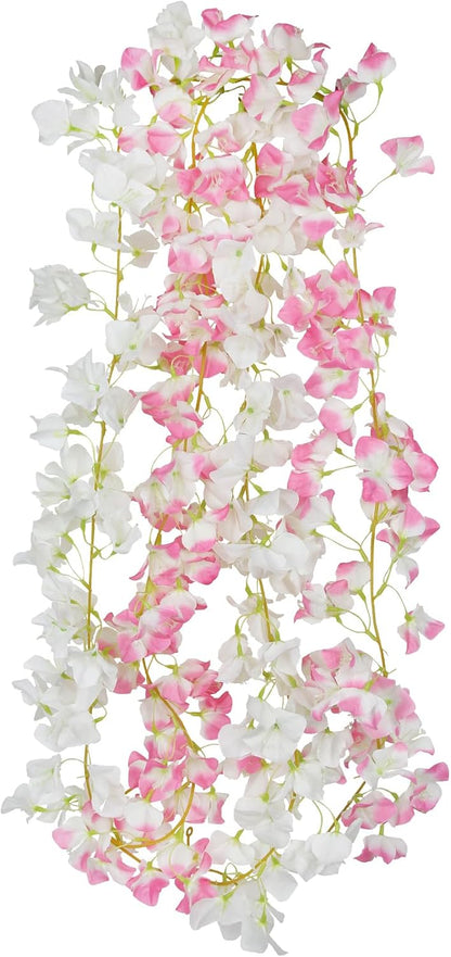 2 Pcs Artificial Bougainvillea Flowers Garland Fake Silk Bougainvilleas Vines Trailing Fuchsia Faux Hanging Flowers Plants Bougainvillea Artificial for Porch Wedding Arch Spring Summer Decor