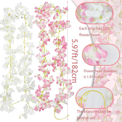 2 Pcs Artificial Bougainvillea Flowers Garland Fake Silk Bougainvilleas Vines Trailing Fuchsia Faux Hanging Flowers Plants Bougainvillea Artificial for Porch Wedding Arch Spring Summer Decor