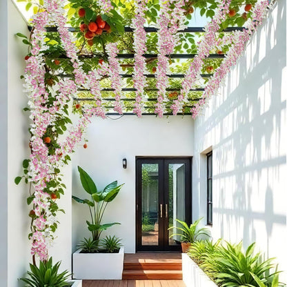 2 Pcs Artificial Bougainvillea Flowers Garland Fake Silk Bougainvilleas Vines Trailing Fuchsia Faux Hanging Flowers Plants Bougainvillea Artificial for Porch Wedding Arch Spring Summer Decor