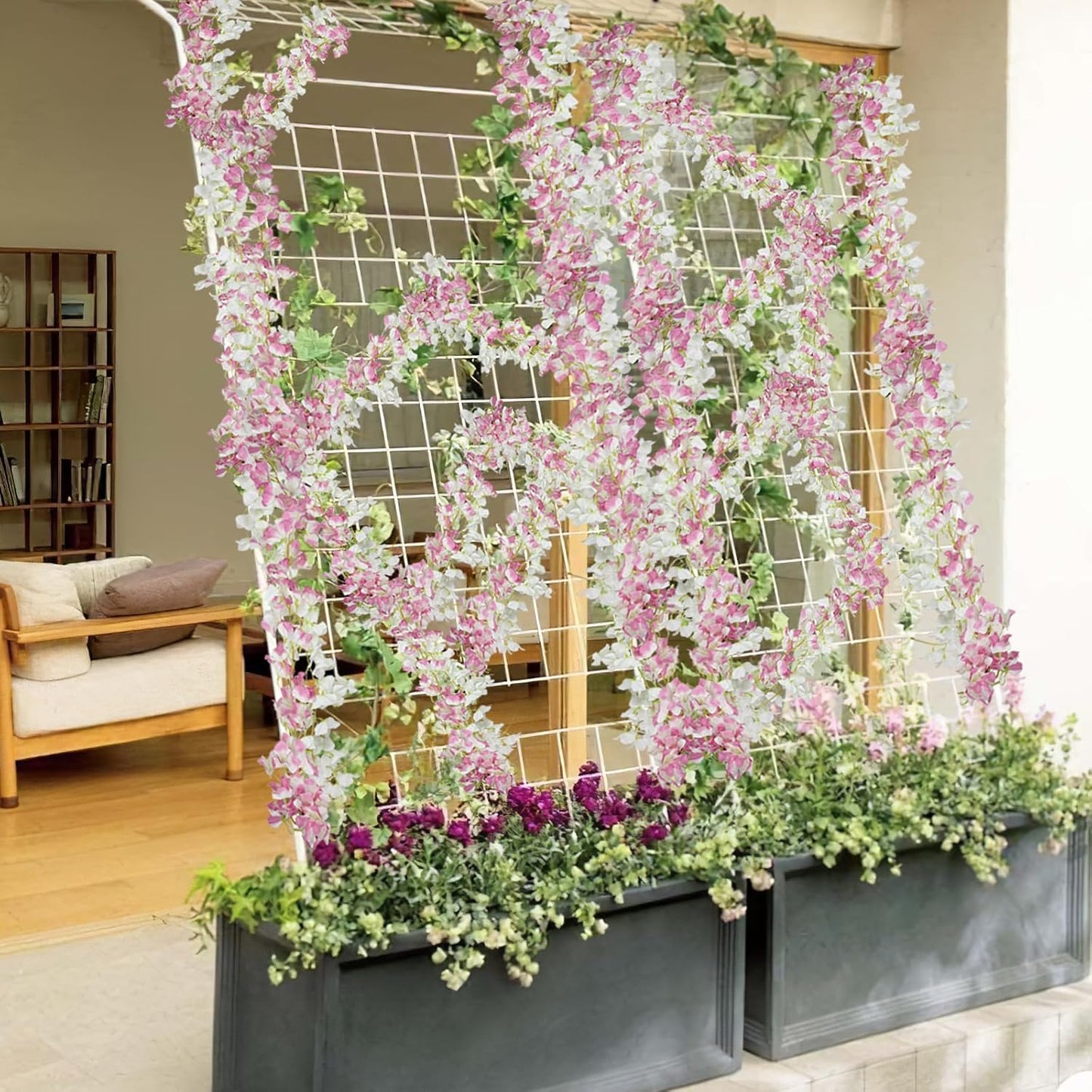 2 Pcs Artificial Bougainvillea Flowers Garland Fake Silk Bougainvilleas Vines Trailing Fuchsia Faux Hanging Flowers Plants Bougainvillea Artificial for Porch Wedding Arch Spring Summer Decor