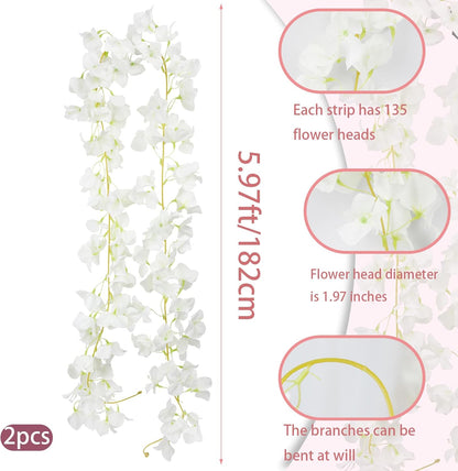 2 Pcs Artificial Bougainvillea Flowers Garland Fake Silk Bougainvilleas Vines Trailing Fuchsia Faux Hanging Flowers Plants Bougainvillea Artificial for Porch Wedding Arch Spring Summer Decor