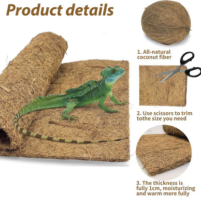 PIVBY 2 PCS Reptile Carpet, Natural Coco Coir Mat (19.6" x 11.7"), Coconut Fiber Substrate Pet Terrarium Liner for Bearded Dragon Tortoise Habitat Lizards Turtles Snakes Iguana Hermit Crab