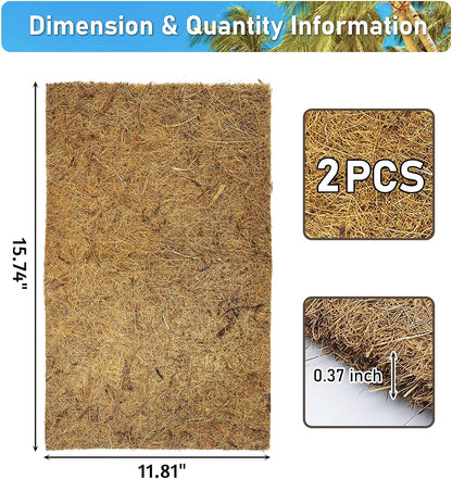 PIVBY 2 PCS Reptile Carpet, Natural Coco Coir Mat (19.6" x 11.7"), Coconut Fiber Substrate Pet Terrarium Liner for Bearded Dragon Tortoise Habitat Lizards Turtles Snakes Iguana Hermit Crab