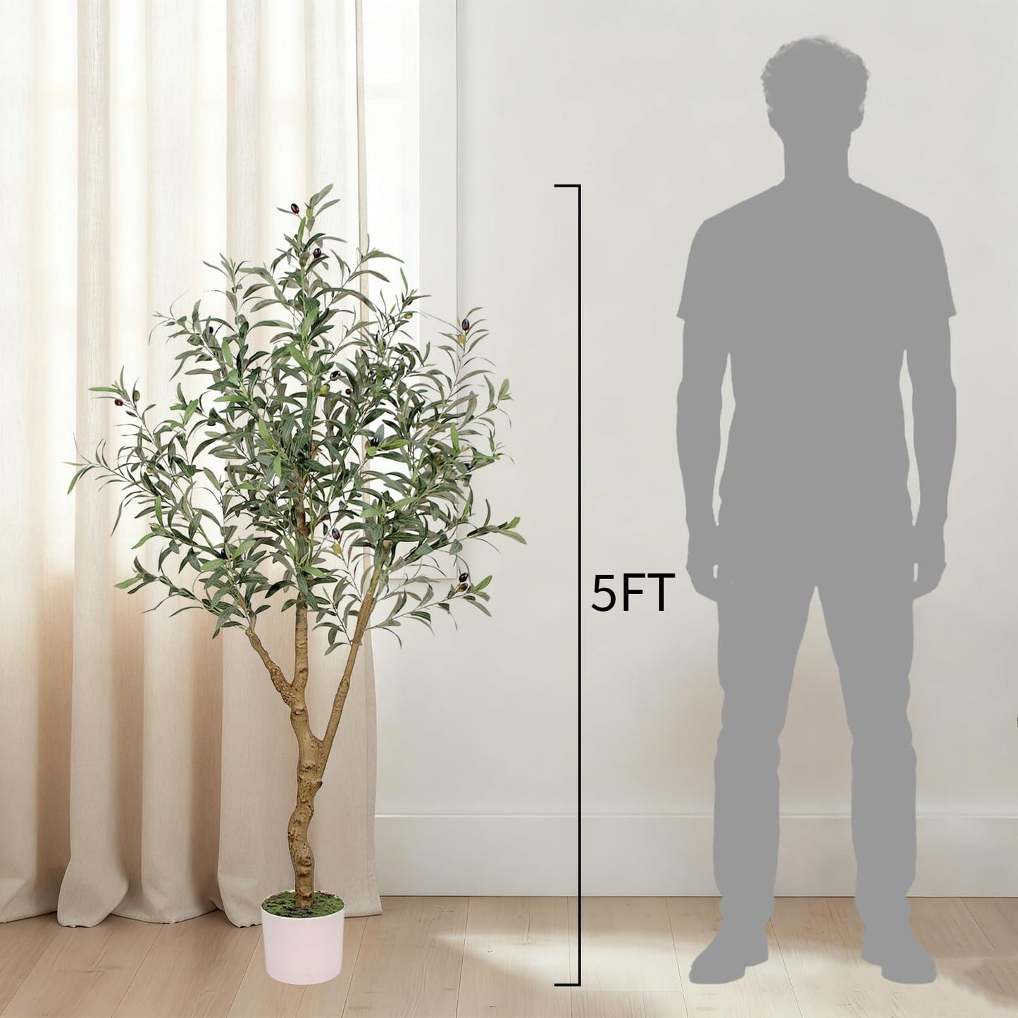 6FT Olive Trees Artificial Indoor - Realistic Artificial Olive Tree Indoor with White Planter, Large Full Fake Plants with Lifelike Fruits and Leaves for Modern Home Office Living Room Decor