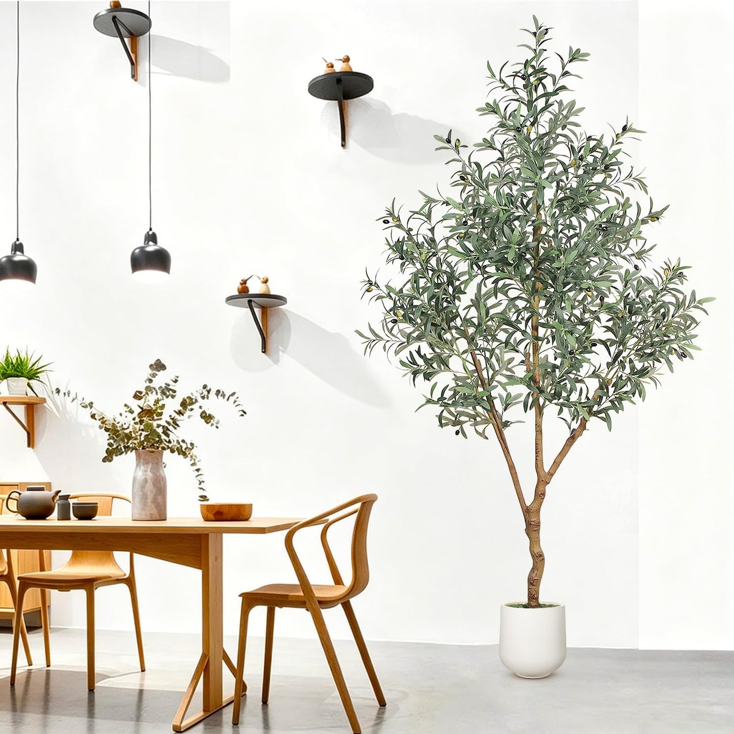 6FT Olive Trees Artificial Indoor - Realistic Artificial Olive Tree Indoor with White Planter, Large Full Fake Plants with Lifelike Fruits and Leaves for Modern Home Office Living Room Decor