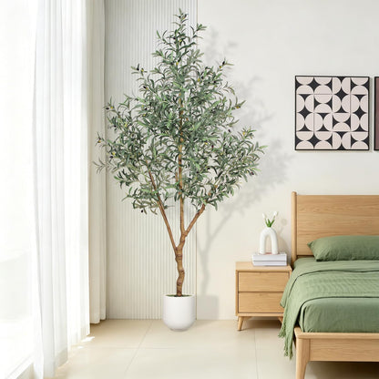 6FT Olive Trees Artificial Indoor - Realistic Artificial Olive Tree Indoor with White Planter, Large Full Fake Plants with Lifelike Fruits and Leaves for Modern Home Office Living Room Decor