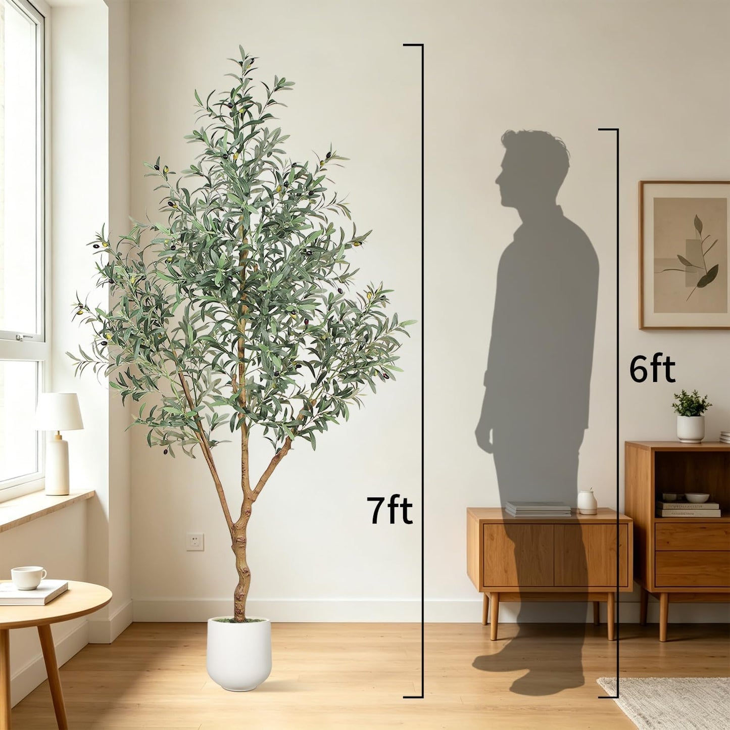 6FT Olive Trees Artificial Indoor - Realistic Artificial Olive Tree Indoor with White Planter, Large Full Fake Plants with Lifelike Fruits and Leaves for Modern Home Office Living Room Decor