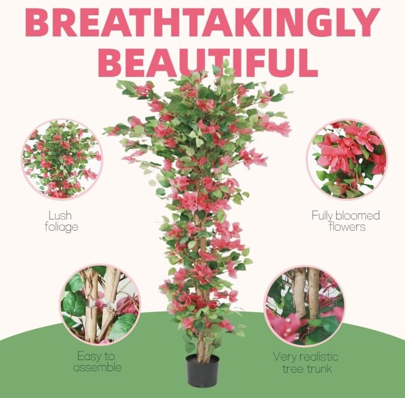 5.6ft Artificial Bougainvillea Tree with Vibrant Flowers in Pot – Lifelike Faux Blooming Plant for Indoor or Outdoor Home, Balcony, Porch & Office Décor,1 Pack