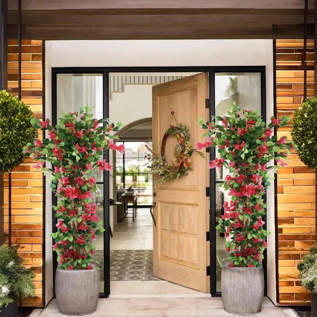 5.6ft Artificial Bougainvillea Tree with Vibrant Flowers in Pot – Lifelike Faux Blooming Plant for Indoor or Outdoor Home, Balcony, Porch & Office Décor,1 Pack