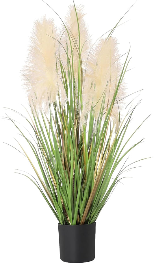 3ft Artificial Pampas Cattail Reed Grass Potted,35in Boho Fake Onion Grass Plant Indoor Outdoor,Home Garden Office Wedding Decor, Faux Greenery Housewarming Gift