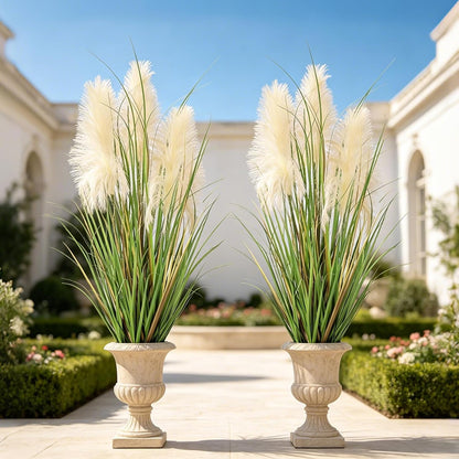3ft Artificial Pampas Cattail Reed Grass Potted,35in Boho Fake Onion Grass Plant Indoor Outdoor,Home Garden Office Wedding Decor, Faux Greenery Housewarming Gift