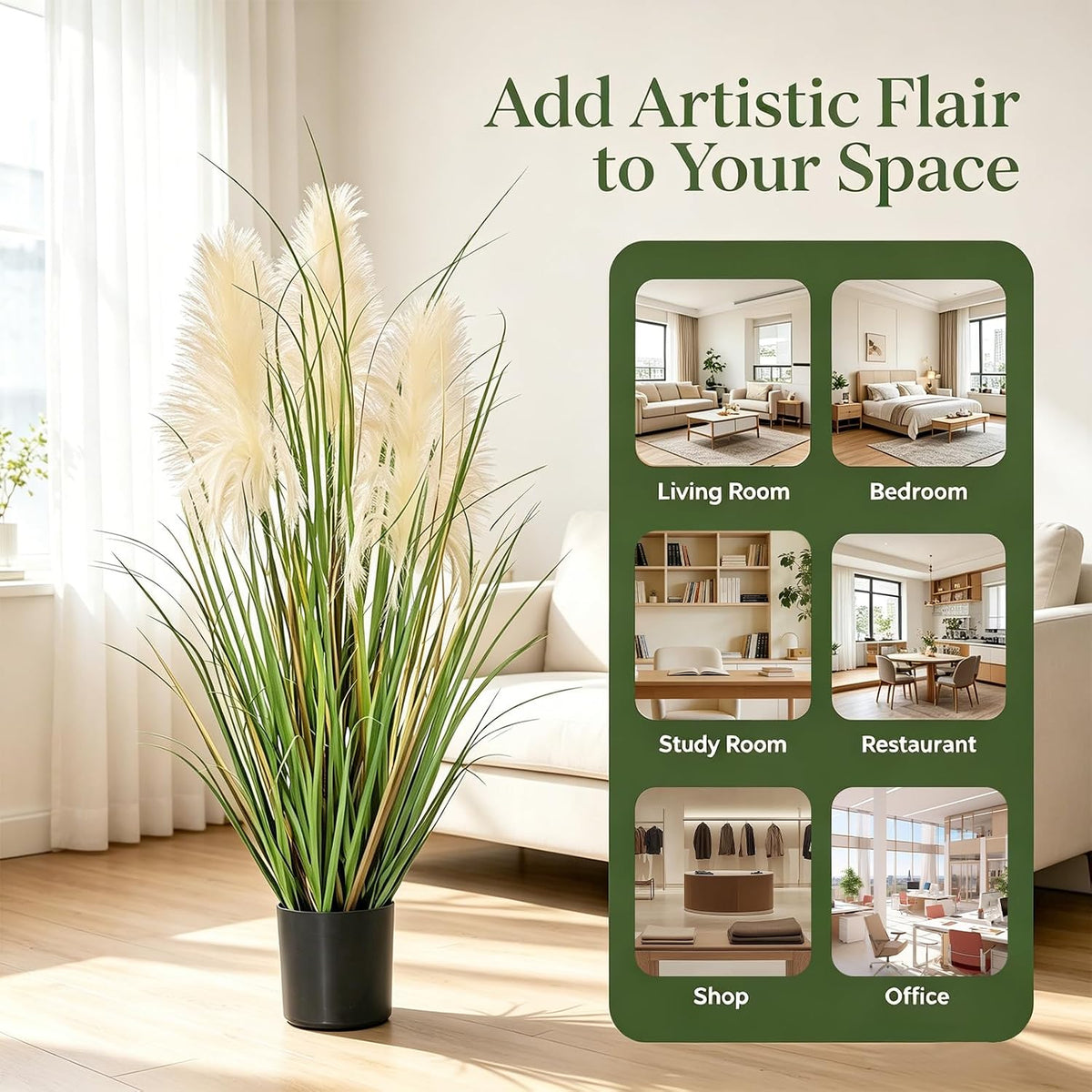 3ft Artificial Pampas Cattail Reed Grass Potted,35in Boho Fake Onion Grass Plant Indoor Outdoor,Home Garden Office Wedding Decor, Faux Greenery Housewarming Gift