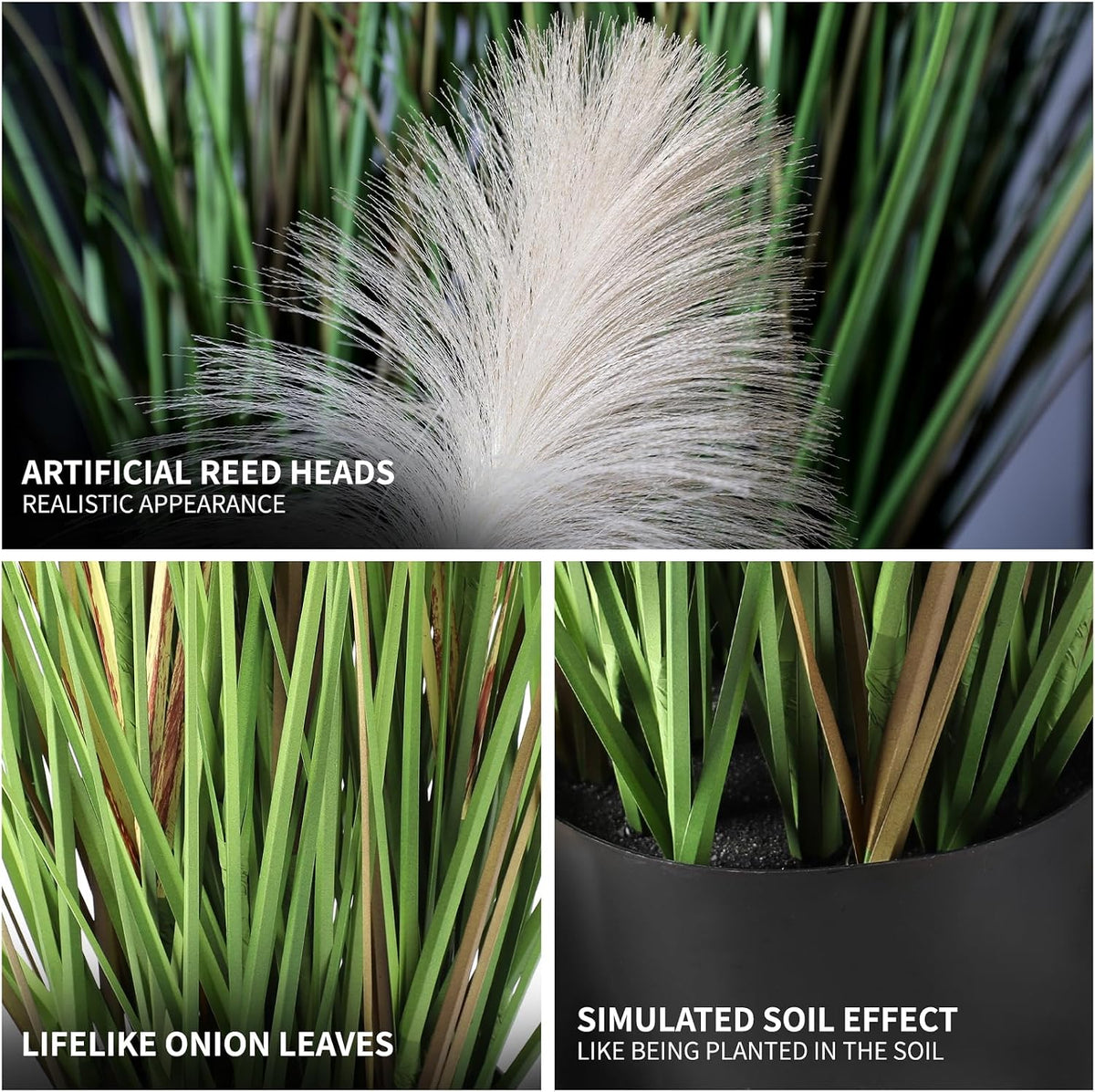 3ft Artificial Pampas Cattail Reed Grass Potted,35in Boho Fake Onion Grass Plant Indoor Outdoor,Home Garden Office Wedding Decor, Faux Greenery Housewarming Gift