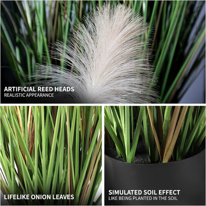 3ft Artificial Pampas Cattail Reed Grass Potted,35in Boho Fake Onion Grass Plant Indoor Outdoor,Home Garden Office Wedding Decor, Faux Greenery Housewarming Gift