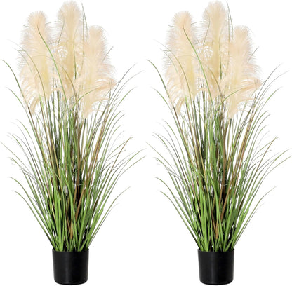 3ft Artificial Pampas Cattail Reed Grass Potted,35in Boho Fake Onion Grass Plant Indoor Outdoor,Home Garden Office Wedding Decor, Faux Greenery Housewarming Gift
