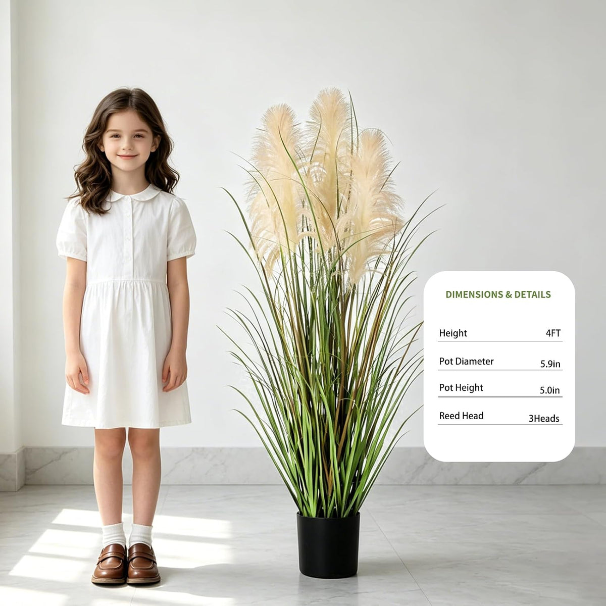 3ft Artificial Pampas Cattail Reed Grass Potted,35in Boho Fake Onion Grass Plant Indoor Outdoor,Home Garden Office Wedding Decor, Faux Greenery Housewarming Gift