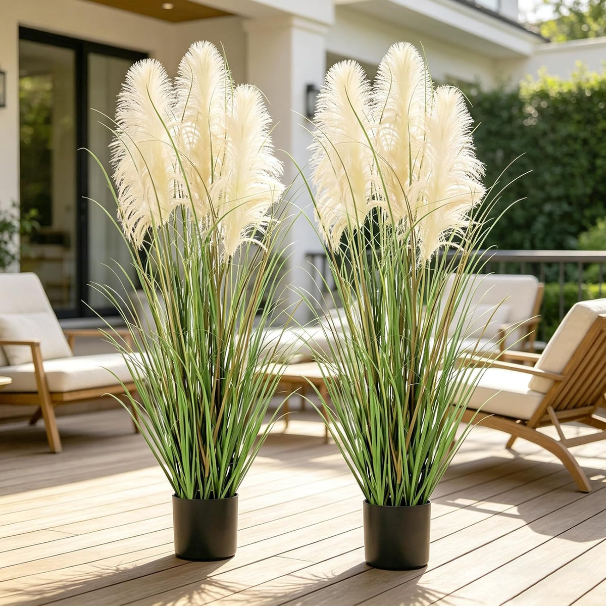 3ft Artificial Pampas Cattail Reed Grass Potted,35in Boho Fake Onion Grass Plant Indoor Outdoor,Home Garden Office Wedding Decor, Faux Greenery Housewarming Gift
