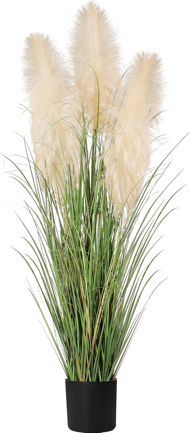 3ft Artificial Pampas Cattail Reed Grass Potted,35in Boho Fake Onion Grass Plant Indoor Outdoor,Home Garden Office Wedding Decor, Faux Greenery Housewarming Gift