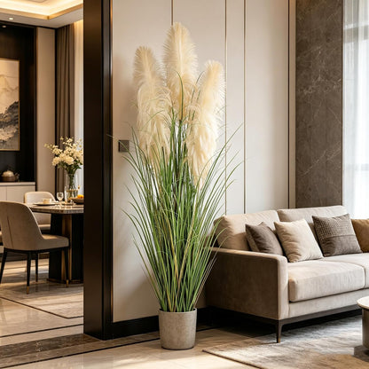 3ft Artificial Pampas Cattail Reed Grass Potted,35in Boho Fake Onion Grass Plant Indoor Outdoor,Home Garden Office Wedding Decor, Faux Greenery Housewarming Gift