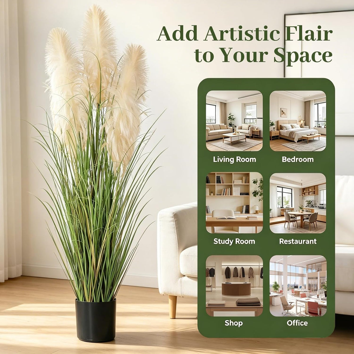 3ft Artificial Pampas Cattail Reed Grass Potted,35in Boho Fake Onion Grass Plant Indoor Outdoor,Home Garden Office Wedding Decor, Faux Greenery Housewarming Gift