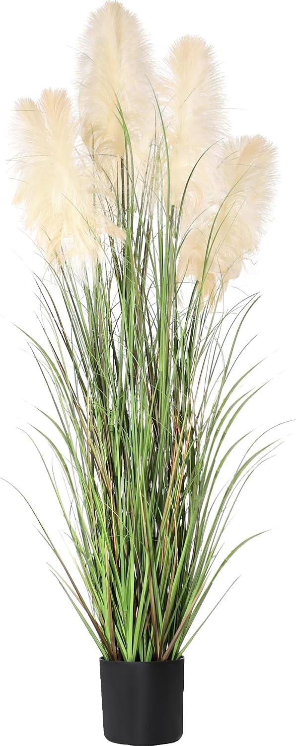 3ft Artificial Pampas Cattail Reed Grass Potted,35in Boho Fake Onion Grass Plant Indoor Outdoor,Home Garden Office Wedding Decor, Faux Greenery Housewarming Gift