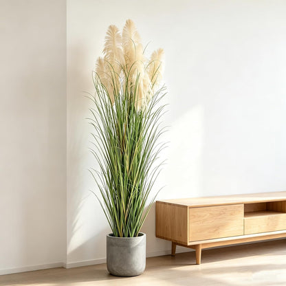 3ft Artificial Pampas Cattail Reed Grass Potted,35in Boho Fake Onion Grass Plant Indoor Outdoor,Home Garden Office Wedding Decor, Faux Greenery Housewarming Gift