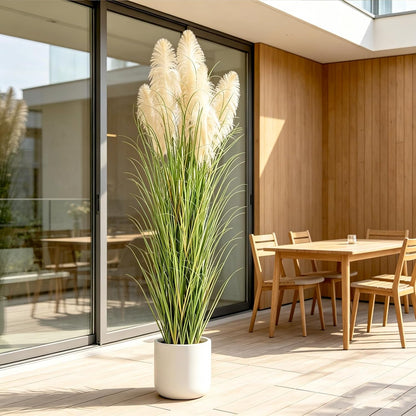 3ft Artificial Pampas Cattail Reed Grass Potted,35in Boho Fake Onion Grass Plant Indoor Outdoor,Home Garden Office Wedding Decor, Faux Greenery Housewarming Gift