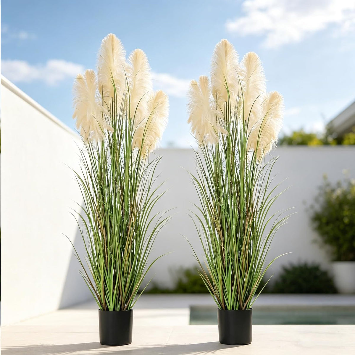 3ft Artificial Pampas Cattail Reed Grass Potted,35in Boho Fake Onion Grass Plant Indoor Outdoor,Home Garden Office Wedding Decor, Faux Greenery Housewarming Gift