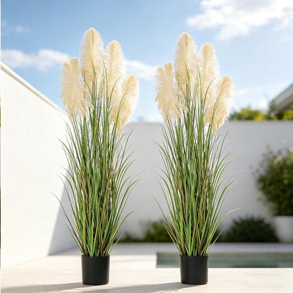 3ft Artificial Pampas Cattail Reed Grass Potted,35in Boho Fake Onion Grass Plant Indoor Outdoor,Home Garden Office Wedding Decor, Faux Greenery Housewarming Gift