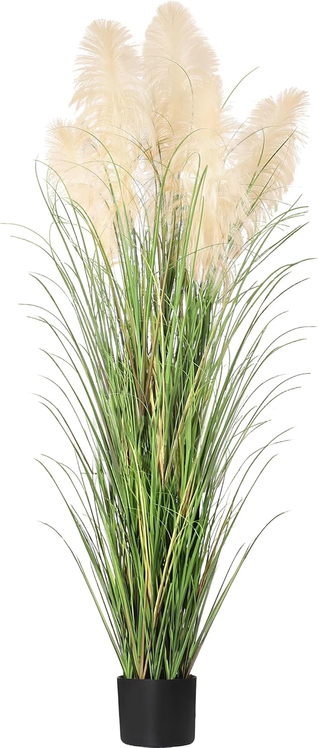 3ft Artificial Pampas Cattail Reed Grass Potted,35in Boho Fake Onion Grass Plant Indoor Outdoor,Home Garden Office Wedding Decor, Faux Greenery Housewarming Gift