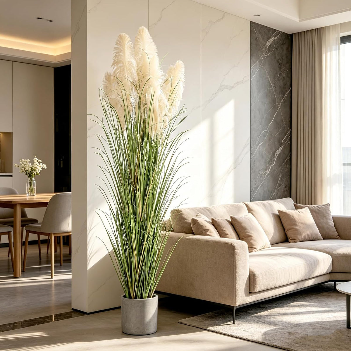 3ft Artificial Pampas Cattail Reed Grass Potted,35in Boho Fake Onion Grass Plant Indoor Outdoor,Home Garden Office Wedding Decor, Faux Greenery Housewarming Gift