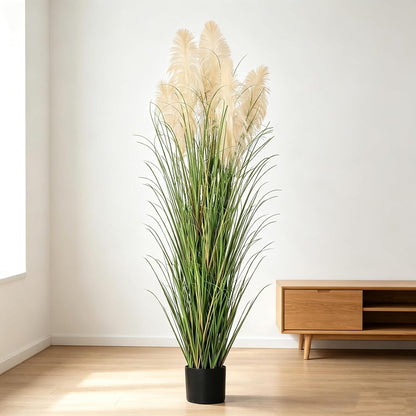 3ft Artificial Pampas Cattail Reed Grass Potted,35in Boho Fake Onion Grass Plant Indoor Outdoor,Home Garden Office Wedding Decor, Faux Greenery Housewarming Gift