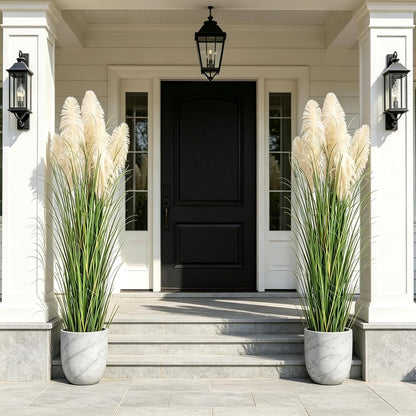 3ft Artificial Pampas Cattail Reed Grass Potted,35in Boho Fake Onion Grass Plant Indoor Outdoor,Home Garden Office Wedding Decor, Faux Greenery Housewarming Gift