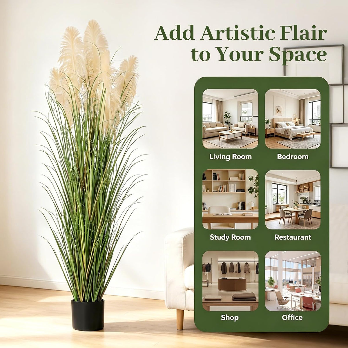 3ft Artificial Pampas Cattail Reed Grass Potted,35in Boho Fake Onion Grass Plant Indoor Outdoor,Home Garden Office Wedding Decor, Faux Greenery Housewarming Gift