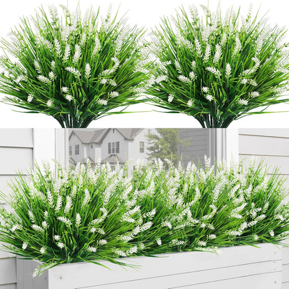 24 Bundles Fake Lavender Artificial Flowers for Outdoors, Purple | UV resistant, plastic lavender with monkey grass, faux plants, home porch garden window box outdoor indoor decorations