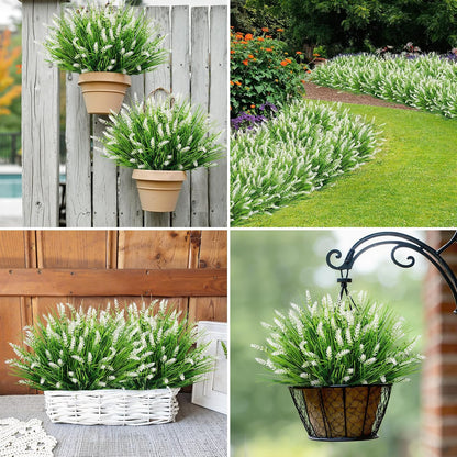 24 Bundles Fake Lavender Artificial Flowers for Outdoors, Purple | UV resistant, plastic lavender with monkey grass, faux plants, home porch garden window box outdoor indoor decorations
