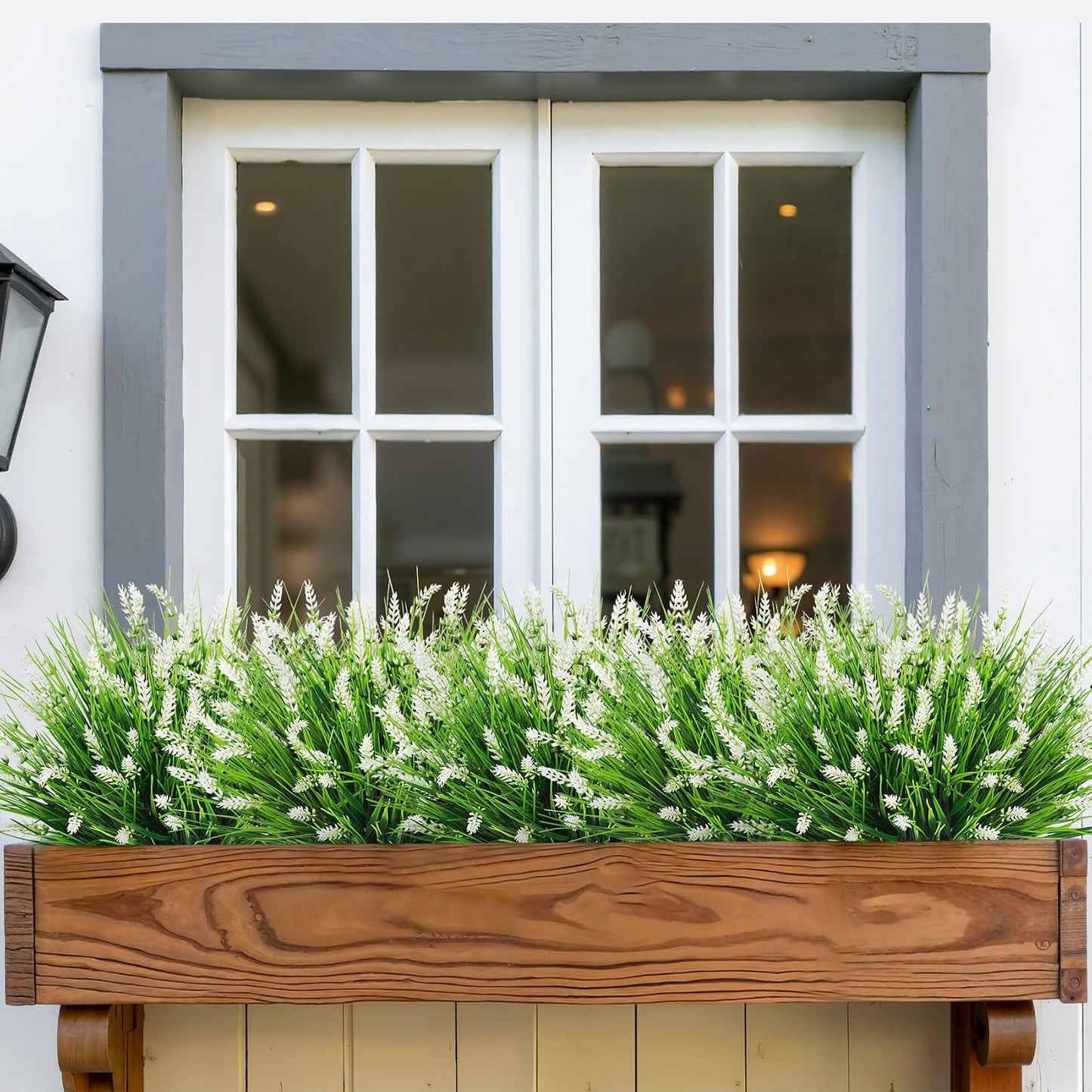 24 Bundles Fake Lavender Artificial Flowers for Outdoors, Purple | UV resistant, plastic lavender with monkey grass, faux plants, home porch garden window box outdoor indoor decorations