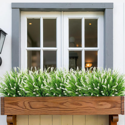 24 Bundles Fake Lavender Artificial Flowers for Outdoors, Purple | UV resistant, plastic lavender with monkey grass, faux plants, home porch garden window box outdoor indoor decorations