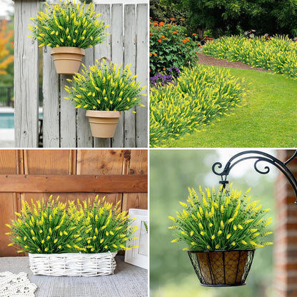 24 Bundles Fake Lavender Artificial Flowers for Outdoors, Purple | UV resistant, plastic lavender with monkey grass, faux plants, home porch garden window box outdoor indoor decorations