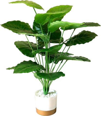 25.6'' Potted Artificial Plants - Realistic Fake Alocasia Plants with Pots Indoor Faux Tropical Plants for Home Decor, Living Room, Modern Office, Farmhouse, Table, Shelf, Corner